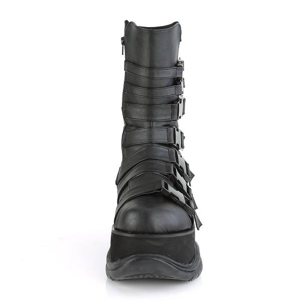 Demonia Women's Neptune-210 Platform Mid Calf Boots - Black Vegan Leather D1503-84US Clearance